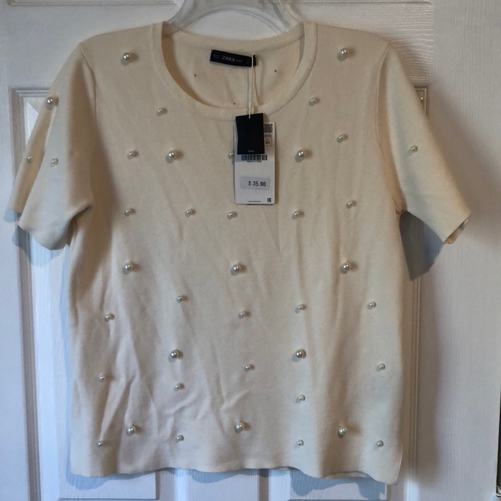 Zara Cream Sweater with Pearl Details